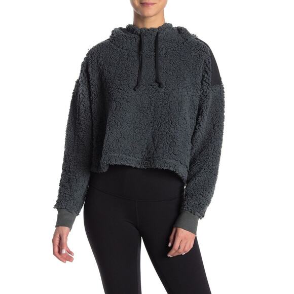 Z By Zella Sheila Fleece Hooded Pullover Contrast Detail Crop Women's Green - Picture 1 of 7